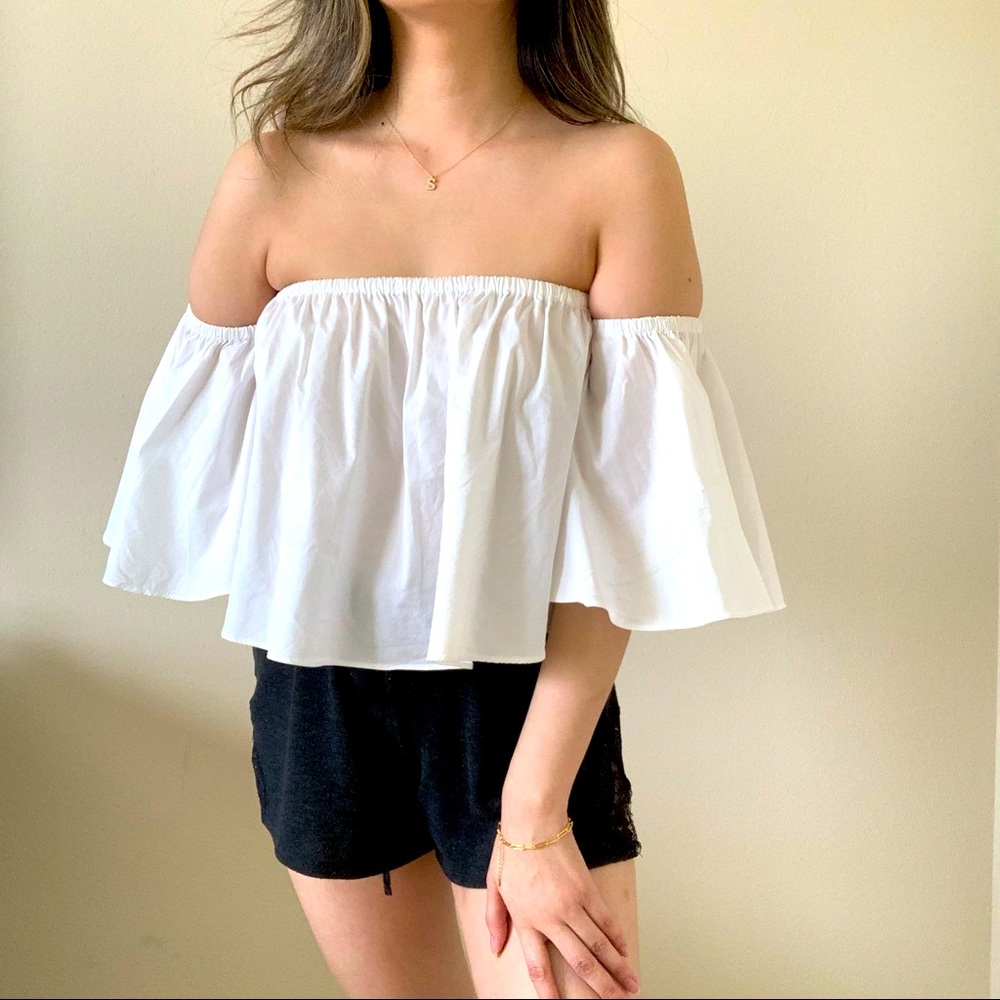 Zara white off the should top